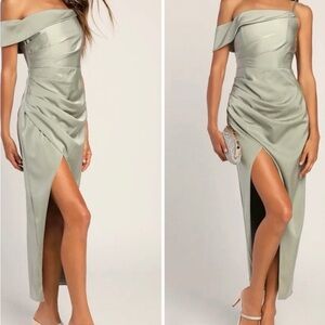 Lulu's One Shoulder Light Green Dress